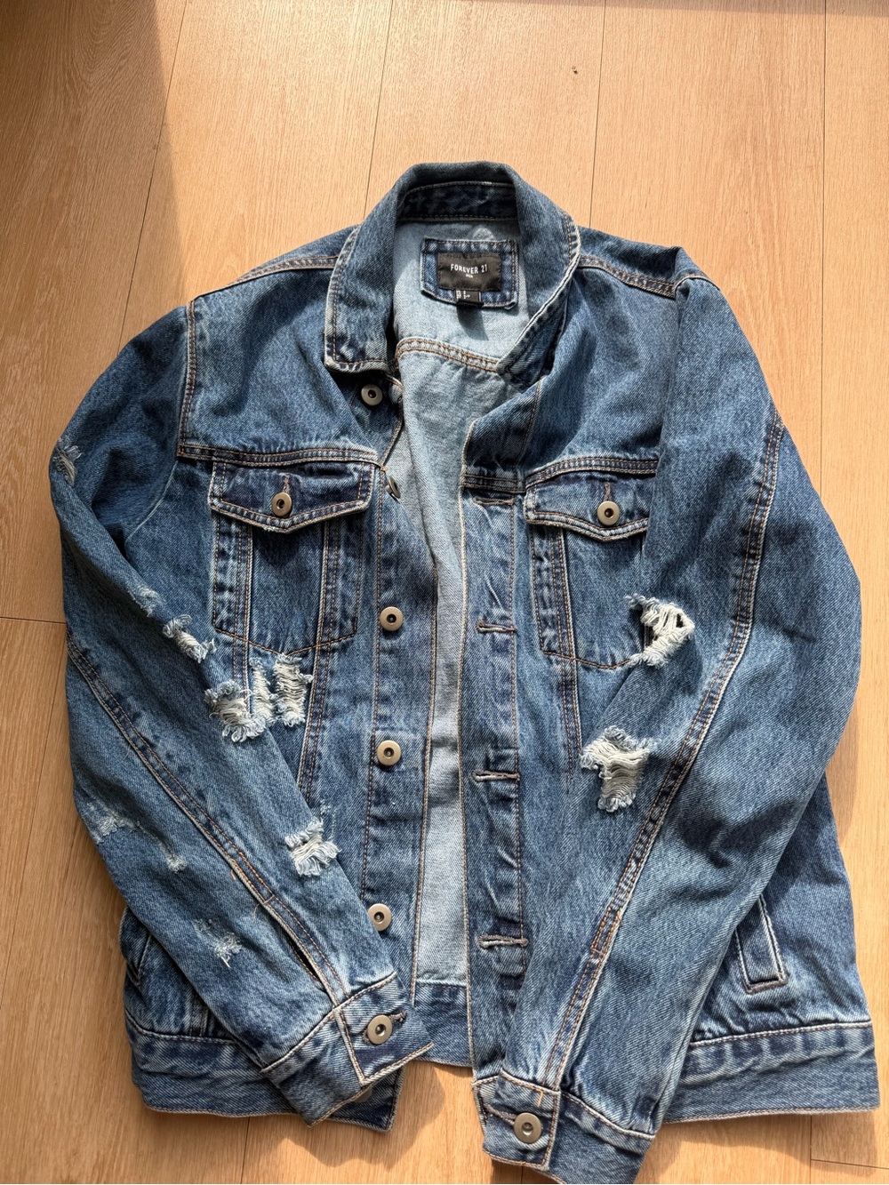 Forever 21 Blue Distressed Denim Jacket